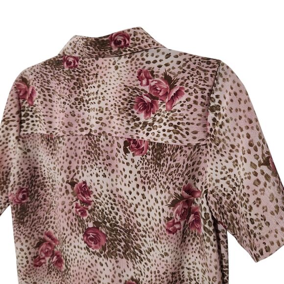 Donnkenny Blouse Size Small Front Buttons Floral Lightweight Short Sleeve - Picture 3 of 11